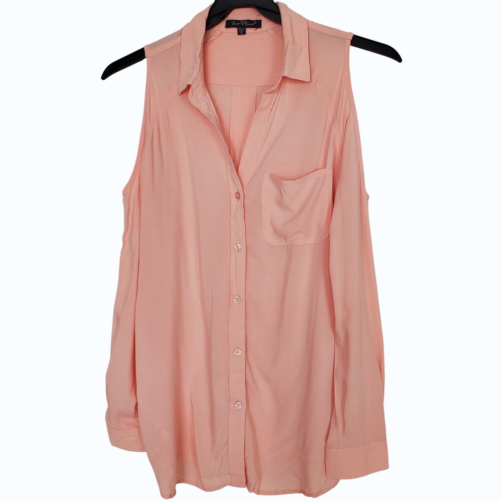 Velvet Heart Pink Shirt Cold Shoulder Long Sleeve lightweight Button Up SZ:M